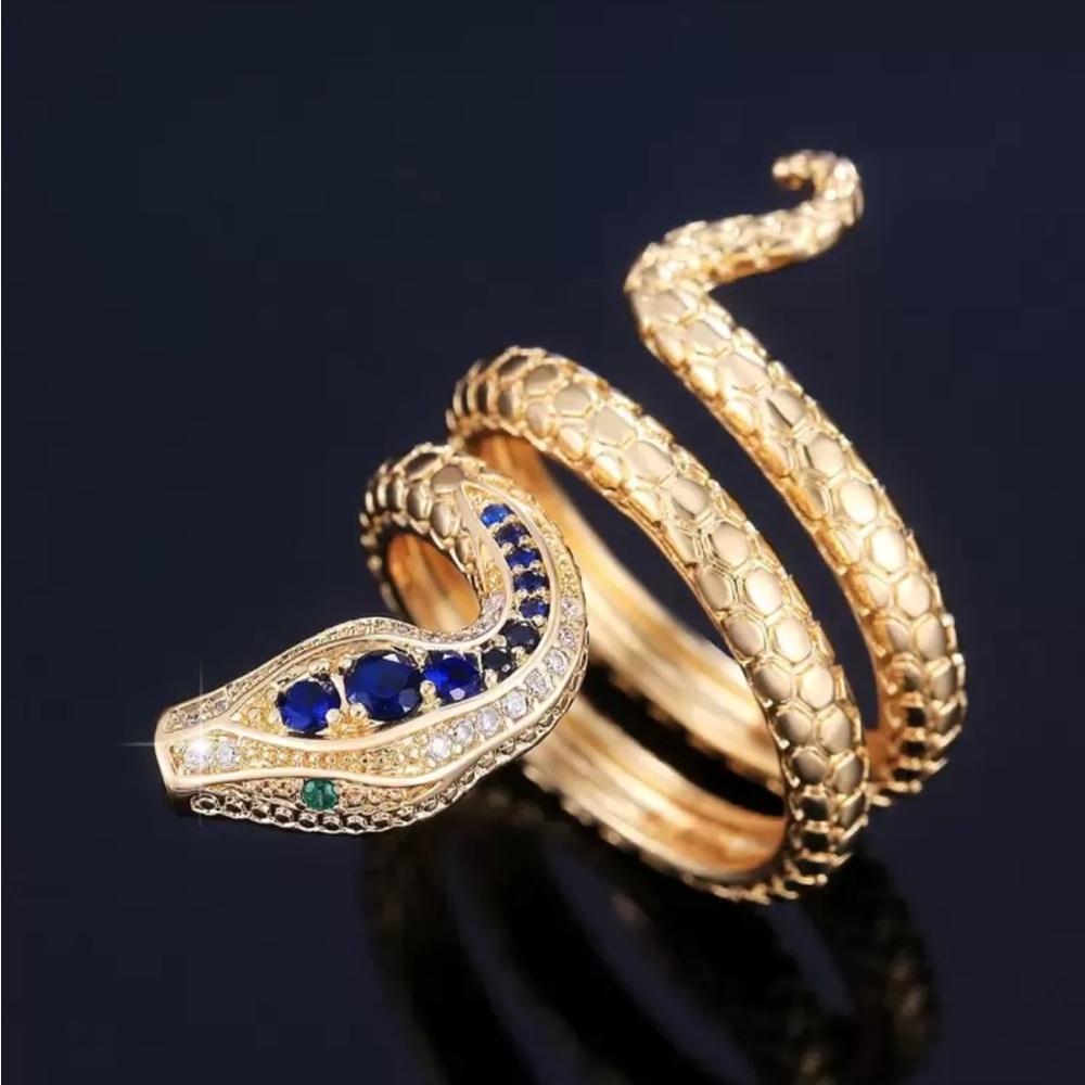 💍Vintage-inspired Snake Shaped Ring /Sapphire - Full Metal Rose Real Gold Plated